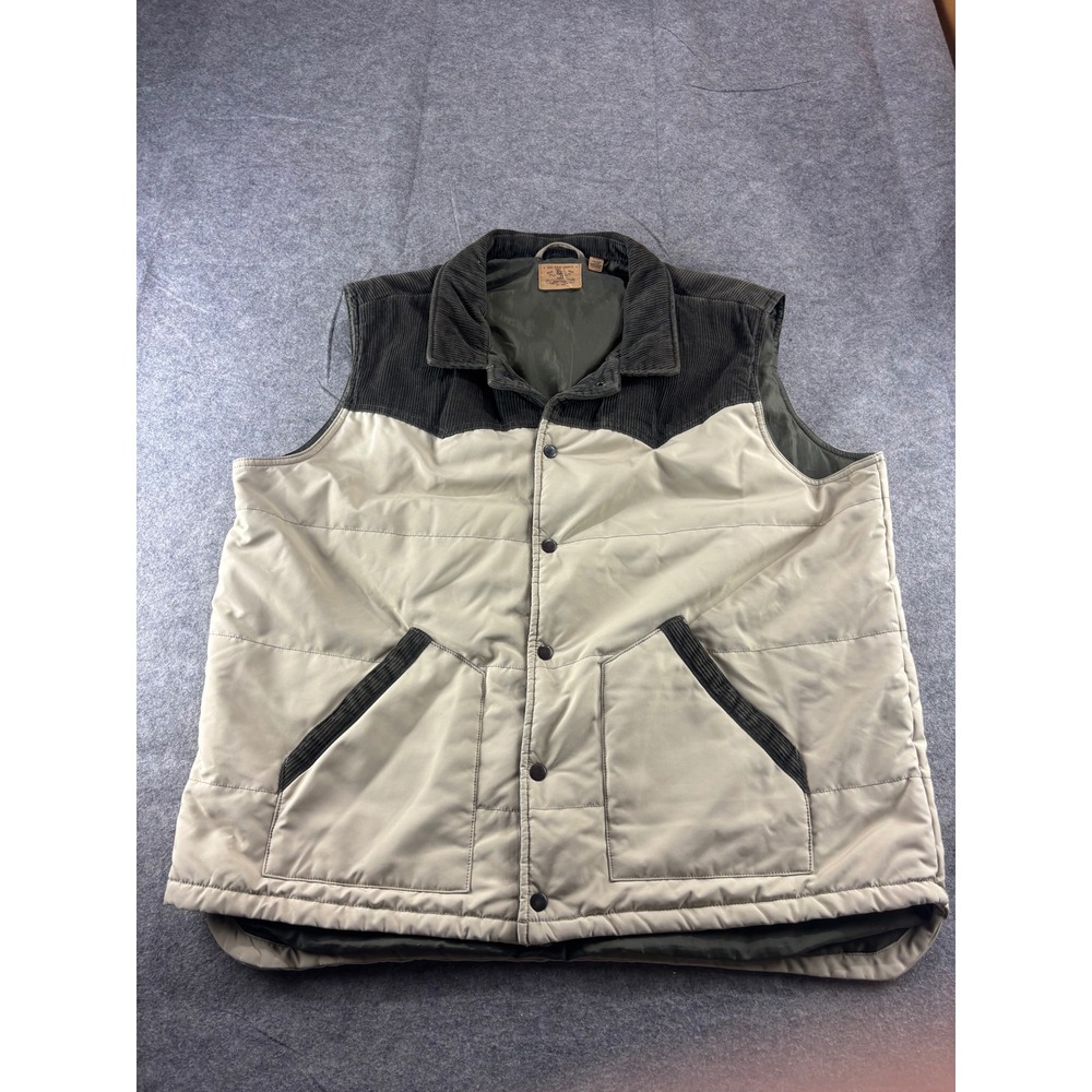 Red Head Ranch Mens 2XB Western Puffer Vest Tan Olive Corduroy Trim Quilted